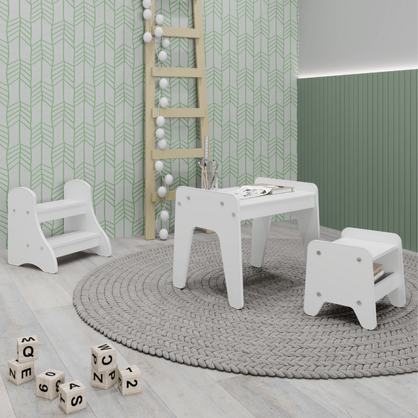 Conjunto Infantil 3 Peças 1 Mesa 1 Banquinho 1 Escada Movelbras Branco