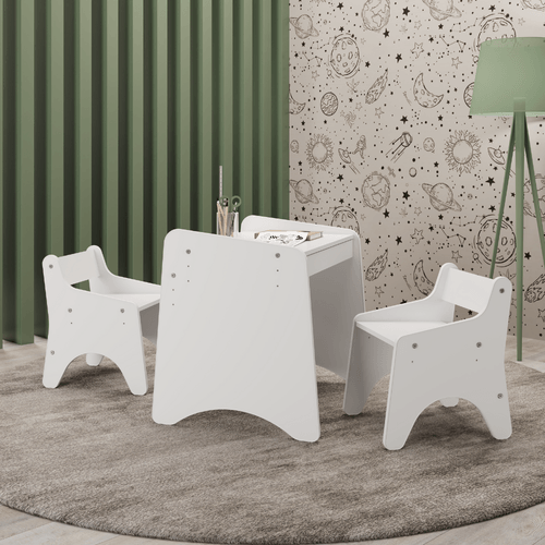 Conjunto Infantil 3 Peças 1 Mesa 2 Cadeiras com Regulagem Movelbras Branco