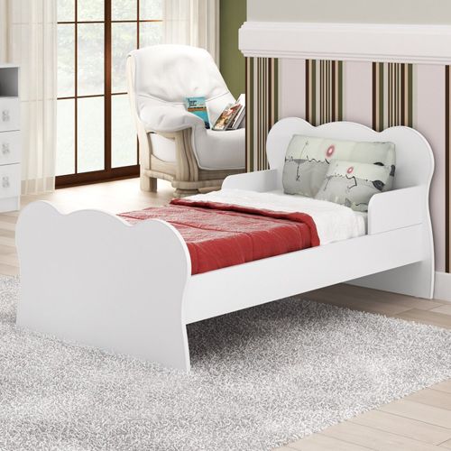 Mini Cama Infantil com Proteção Lateral Arco-íris DJD Móveis Branco