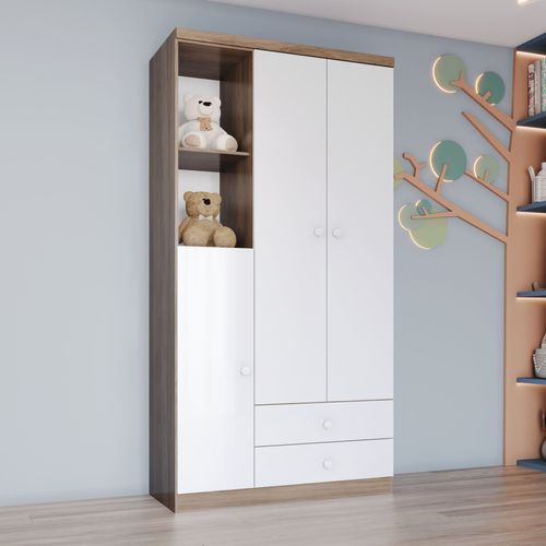Guarda Roupa 3 Portas 2 Gavetas 2 Nichos Bala de Menta Cor Flex Rústico/Branco