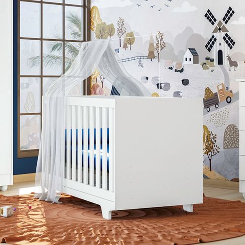 Berço Mini Cama 100% MDF com Colchão Life Branco