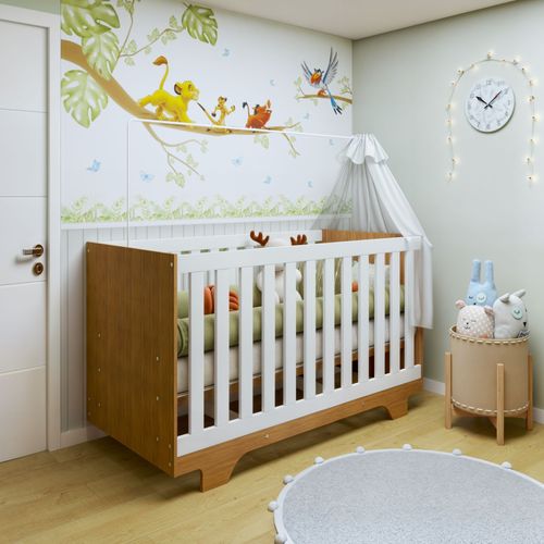 Berço Mini Cama 100% MDF com Colchão Life Branco/Madeirado Ypê