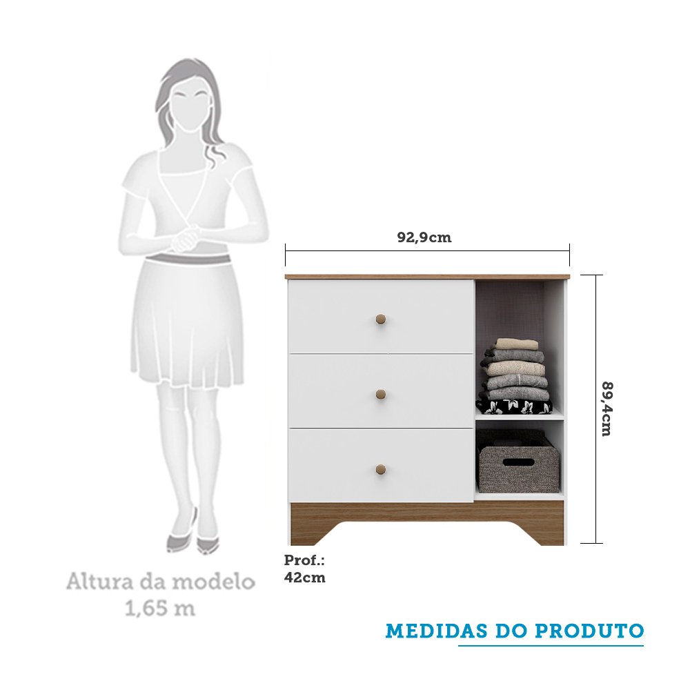 Quarto de Bebê com Guarda Roupa e Berço Americano 3 em 1 Pirueta Espresso  Móveis Branco Brilho - CasaTema