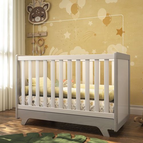 Berço Mini Cama Retrô Móveis Peroba Branco Brilho/Cinza