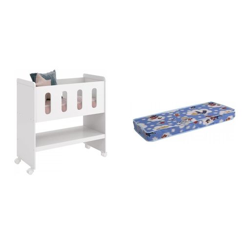 Mini Berço 3 em 1 e Colchão Zain Móveis Reller Branco Brilho