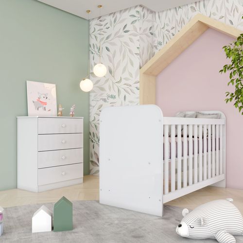 Quarto de Bebê Berço Mini Cama com Cômoda Sonho Encantado Espresso Móveis Branco