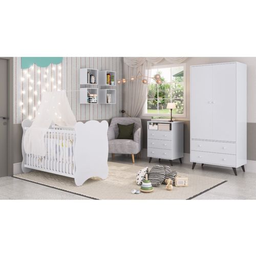 Quarto de Bebe Completo 3 Peças 1 Cômoda 1 Roupeiro 1 Berço Pipoca Móveis Percasa Branco