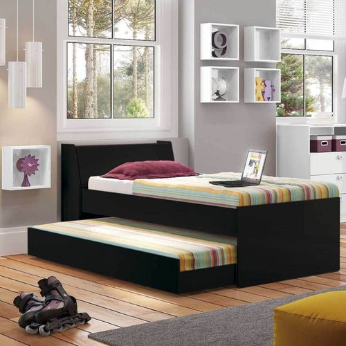 Cama Bicama Solteiro com Baú e Cama Auxiliar Preto