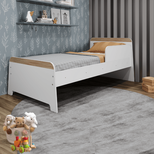 Cama Infantil com Protecao Lateral Lorenza Branco/Aveiro Branco/Aveiro