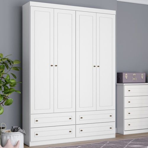 Guarda Roupa Infantil 4 Portas 4 Gavetas Mississipi Henn Branco HP