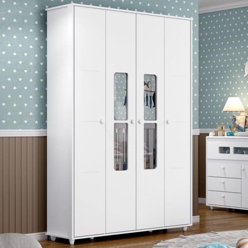 Guarda Roupa Infantil 4 Portas 2 Gavetas Pula-pula Henn Branco