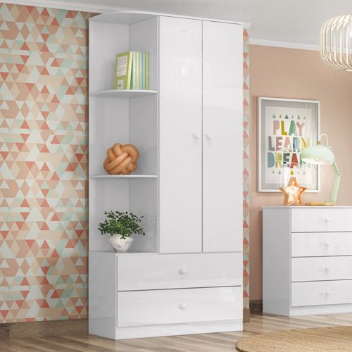Guarda Roupa Infantil 2 Portas 2 Gavetas Amarelinha Henn Branco
