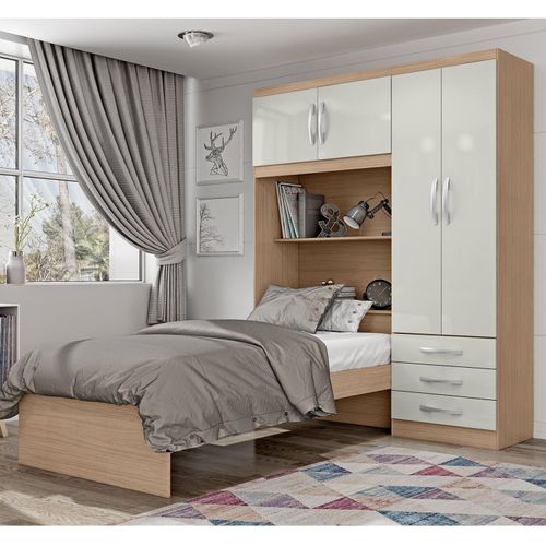 Guarda Roupa Infantil com Cama 4 Portas 3 Gavetas Lisboa Espresso Móveis Havana/Off White