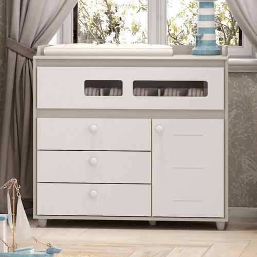 Cômoda 4 Gavetas 1 Porta Pula-pula Henn Cristal/Branco