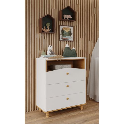 Cômoda de Bebê com 3 Gavetas Bala de Goma Espresso Móveis Branco/Nature