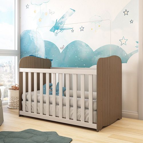 Berço Americano 100% MDF Uli Simples Móveis Peroba Branco Brilho/Carvalho