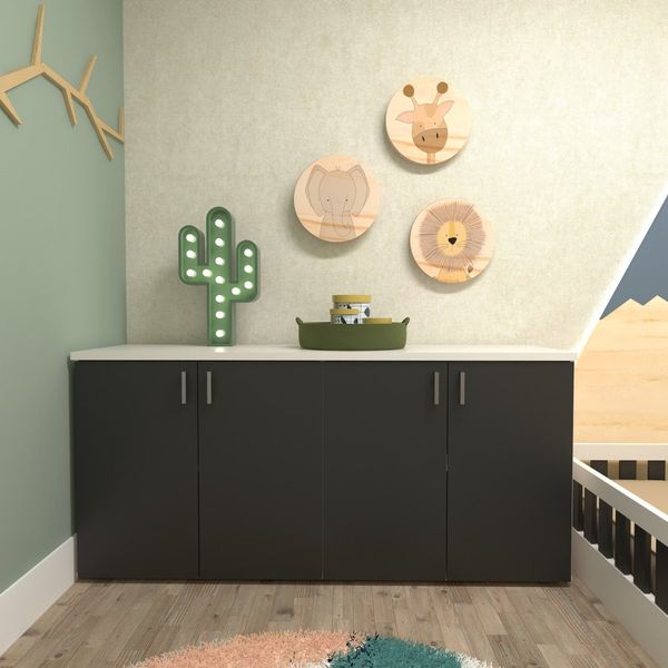 Armário Duplo Baixo Infantil Corp Branco/Preto