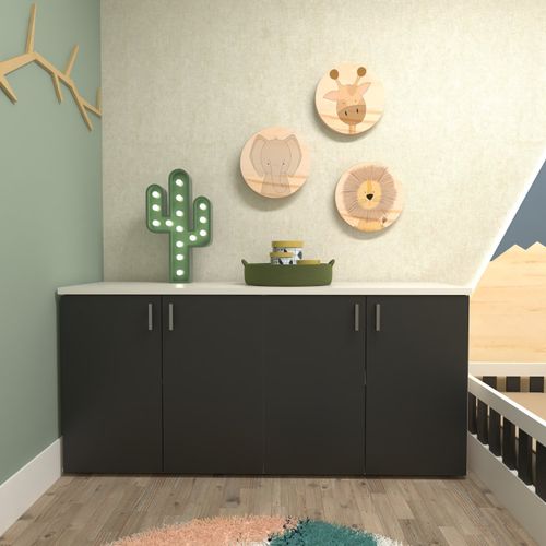 Armário Duplo Baixo Infantil Corp Bramov Móveis Branco/Preto