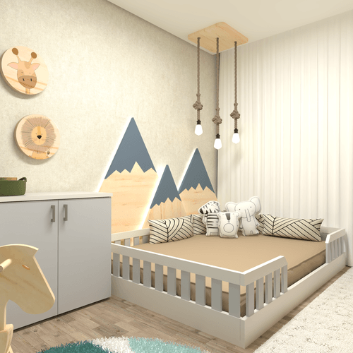 Kit Cori com Cama Casal e Armário Baixo Montessoriano Branco/Cinza Cristal Branco/Cinza Cristal