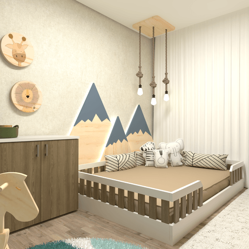 Kit Cori com Cama Casal e Armário Baixo Montessoriano Branco/Carvalho Mel Branco/Carvalho Mel