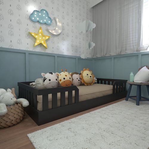 Kit com Cama Solteiro e Armário Baixo Montessoriano Yescasa Preto