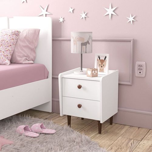 Mesa de Cabeceira Infantil 2 Gavetas Lolla Politorno Branco