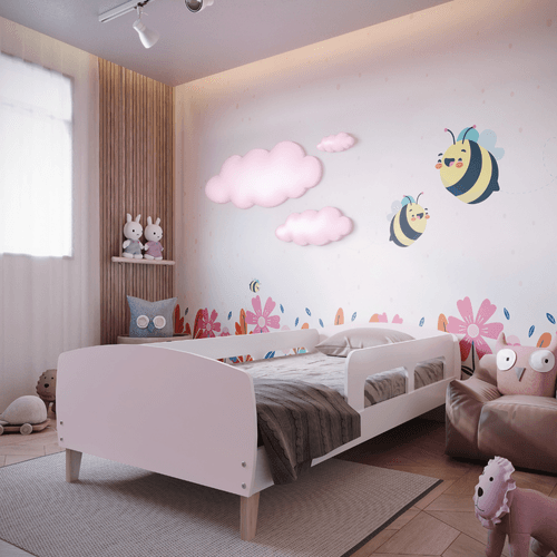 Cama Solteiro Jardim com Proteção Montessoriana Movelbras Branco/Rosa