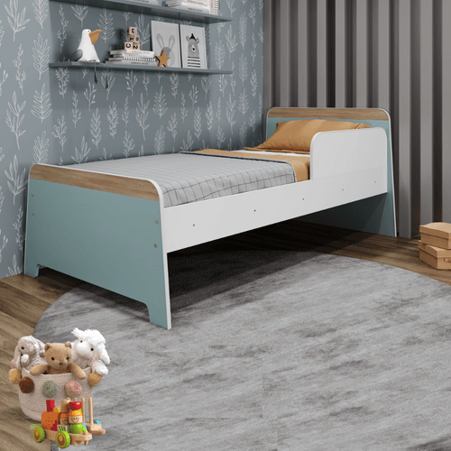 Cama Infantil com Protecao Lateral Lorenza Branco/Verde Bellagio Branco/Verde Bellagio
