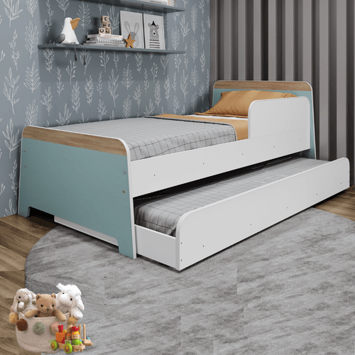 Bicama Infantil com Proteção Lateral Lorenza Movelbras Branco/Verde Bellagio