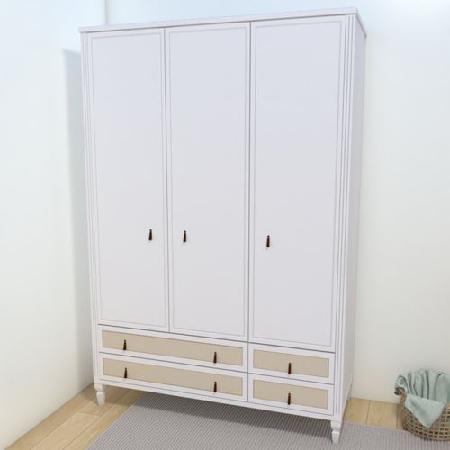 Guarda Roupa Infantil 3 Portas 4 Gavetas Tudor Plus Timber Branco
