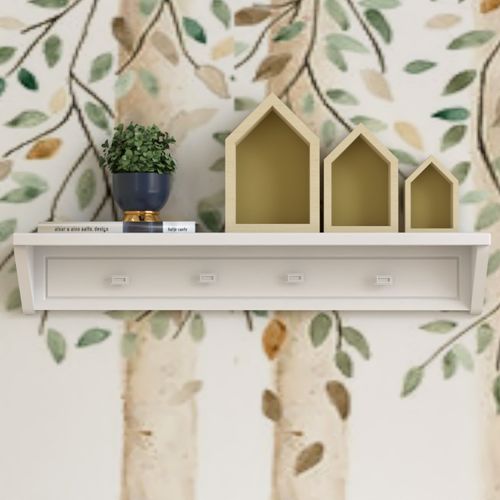 Prateleira Infantil com 4 Cabideiros 100cm Tudor Timber Branco