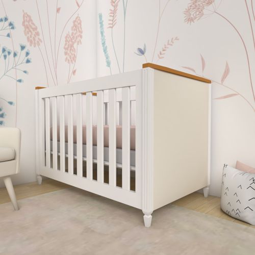 Berço Tudor Estofado Timber Branco/Mel