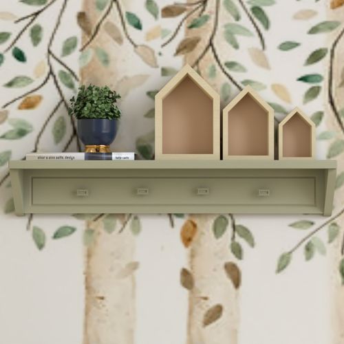 Prateleira Infantil com 4 Cabideiros 100cm Tudor Timber Verde