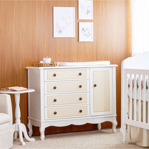 Cômoda Infantil Versailles Plus 4 Gavetas 1 Porta Timber Branco