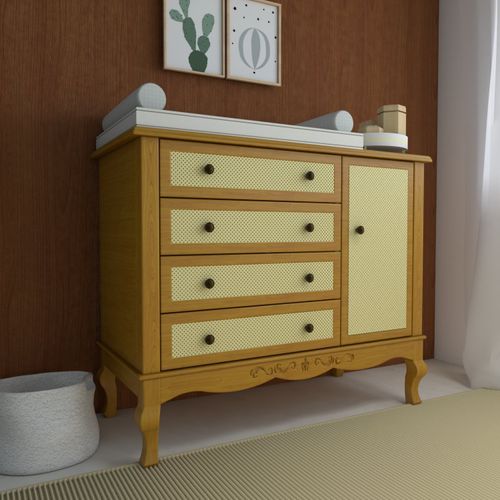 Cômoda Infantil Versailles Plus 4 Gavetas e 1 Porta Mel