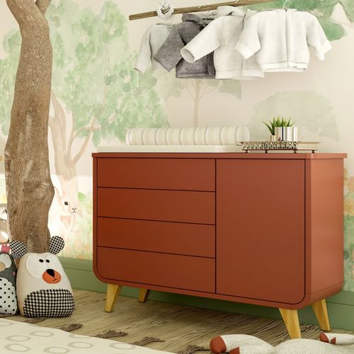 Cômoda Infantil E-galaxy 4 Gavetas 1 Porta Terracota