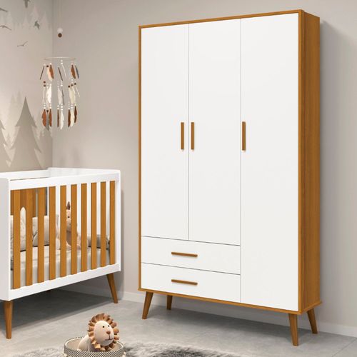 Guarda Roupa Infantil 3 Portas 2 Gavetas Isis Branco/Savana