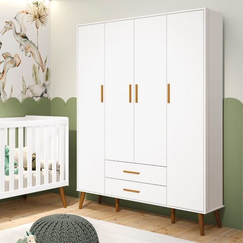 Guarda Roupa Infantil 4 Portas 2 Gavetas Isis Branco