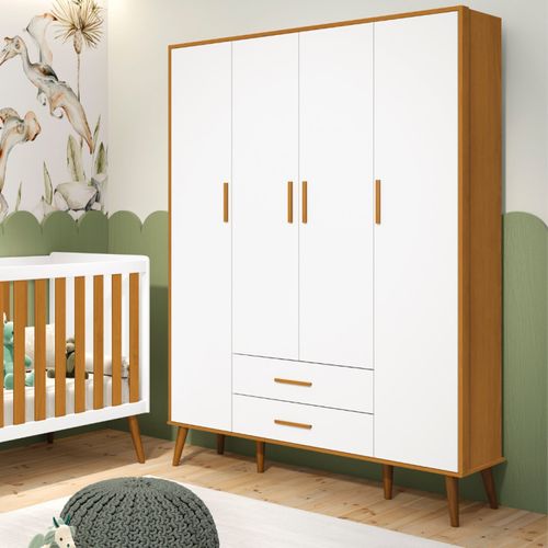 Guarda Roupa Infantil 4 Portas 2 Gavetas Isis Móveis Reller Branco/Savana