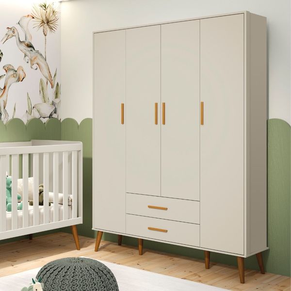 Guarda Roupa Infantil 4 Portas 2 Gavetas Isis Areia