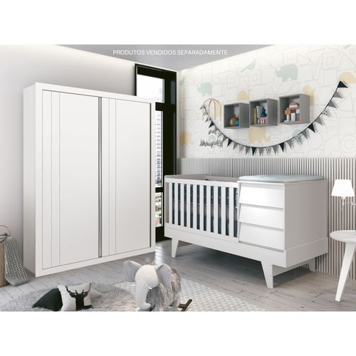 Berço Americano com Mesa de Cabeceira Prince Branco Fosco