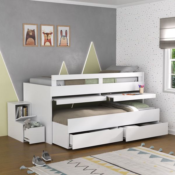Cama Infantil /Juvenil Beliche com 2 Gavetas 2 Escrivaninhas Branco