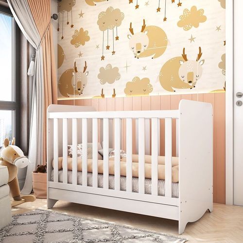 Berço Mini Cama Americano 100% MDF 3 em 1 Ben Branco Brilho