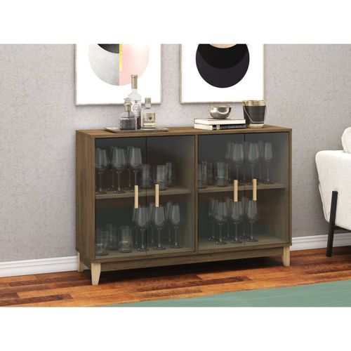 Cristaleira Horizontal 4 Portas em Vidro Legno Movelbento Freijó