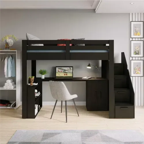 Cama Alta Juvenil Star Plus Office Multifuncional Preto - Casatema