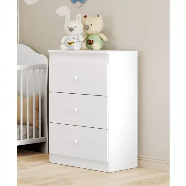 Cômoda 3 Gavetas 2676 Ping Pong Branco Polar/Colorido Premium
