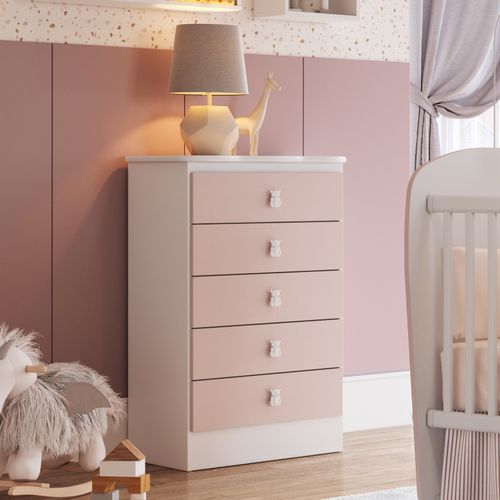 Cômoda de Bebê 5 Gavetas Rosa/Branco Branco/Rosa