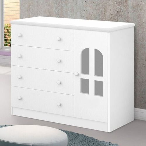 Cômoda de Bebê 1 Porta 4 Gavetas Alvin Branco