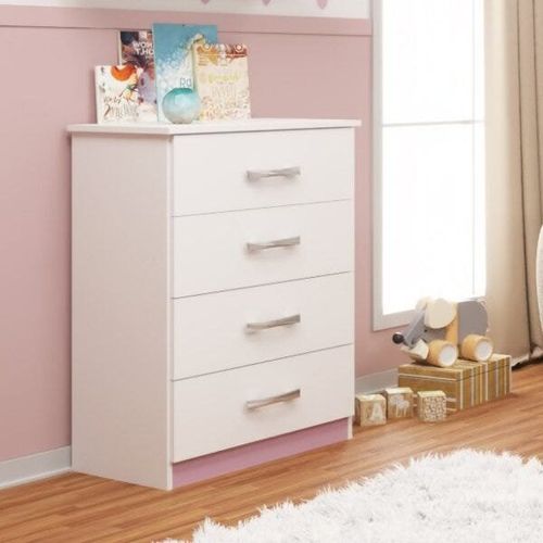 Cômoda 4 Gavetas Maxi Espresso Móveis Rosa/Branco