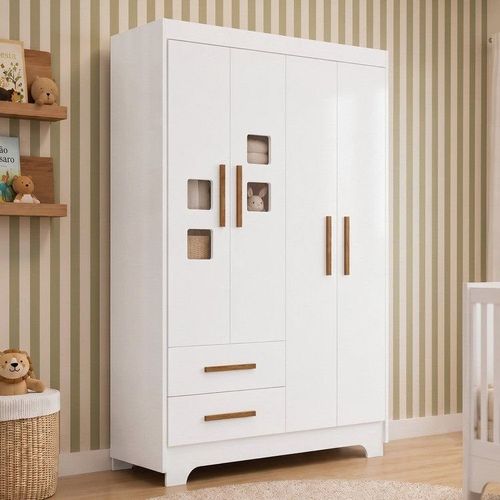 Guarda Roupa de Bebê 100% MDF 4 Portas 2 Gavetas Fly Branco